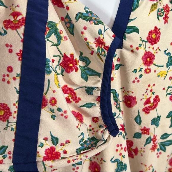 Spruce and Sage Plus Size 20 Floral Print Midi Dress | Cream & Navy V-Neck - Picture 11 of 15